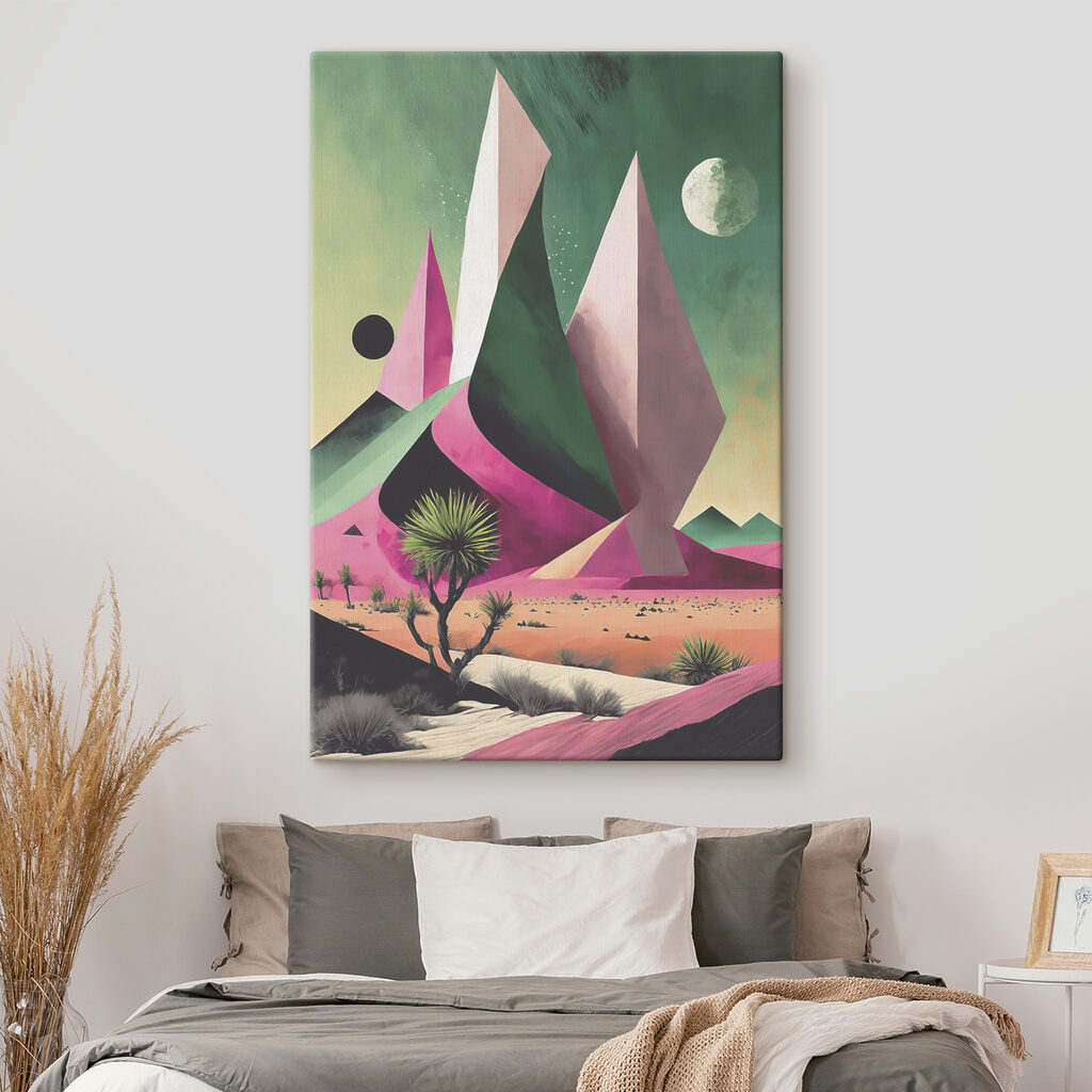 A desert landscape with trees and mountains A desert landscape with trees and mountains