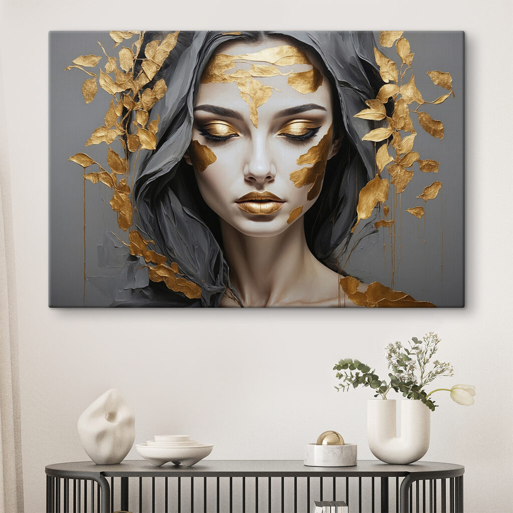 Ethereal beauty adorned in metallic leaves