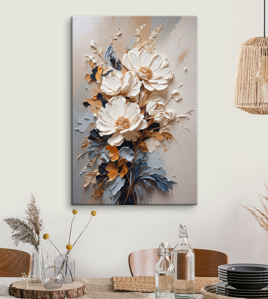 A painting of flowers on a wall A painting of flowers on a wall