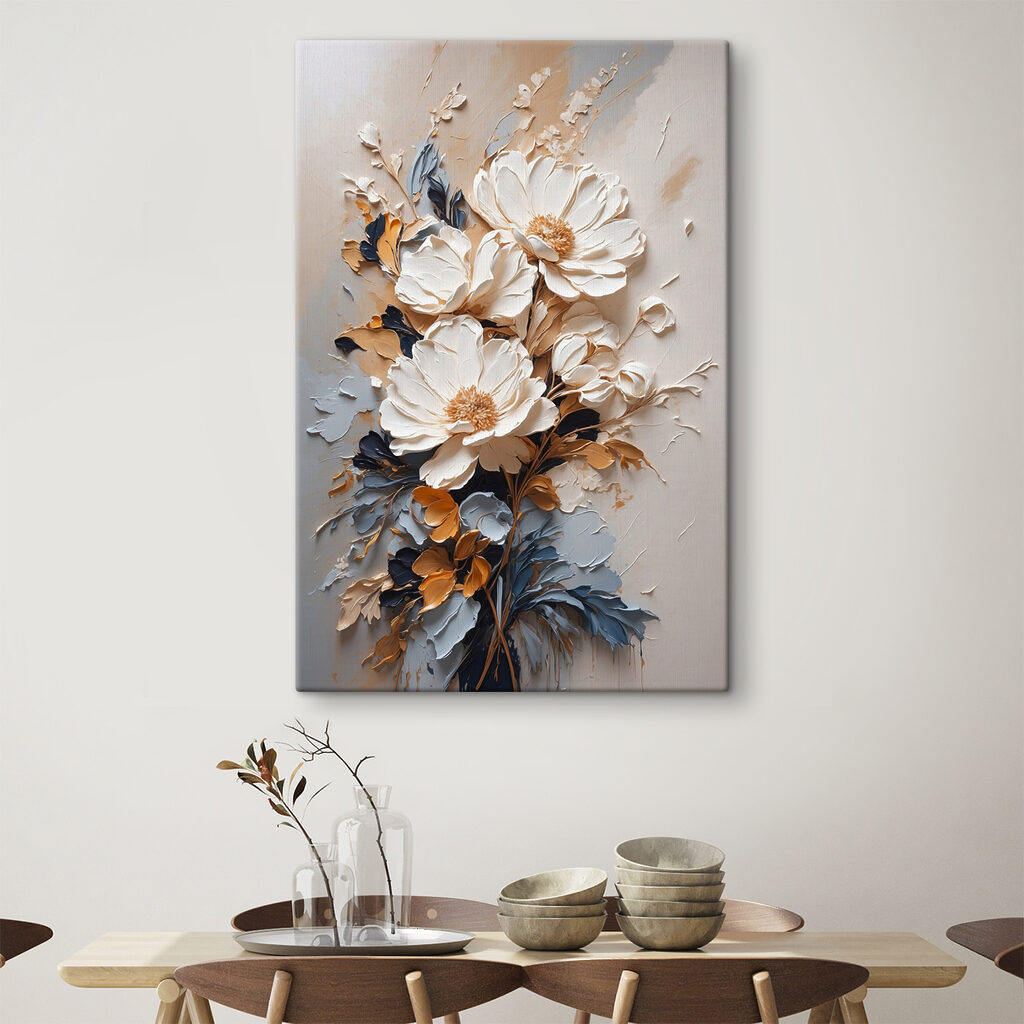 A painting of flowers on a wall A painting of flowers on a wall