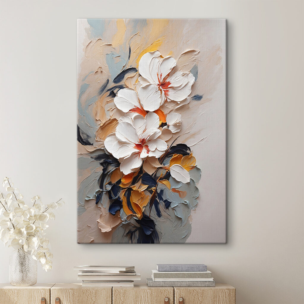 A painting of flowers on a wall