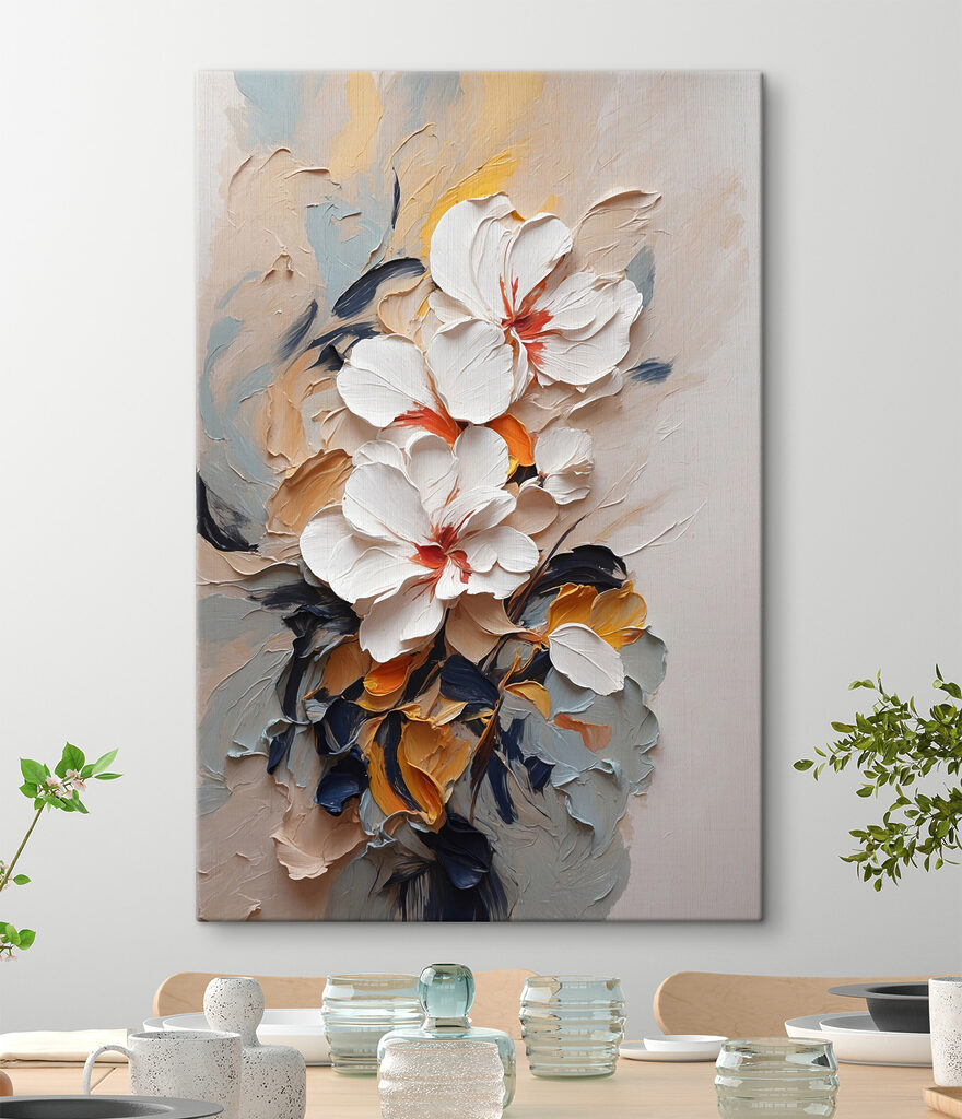 A painting of flowers on a wall