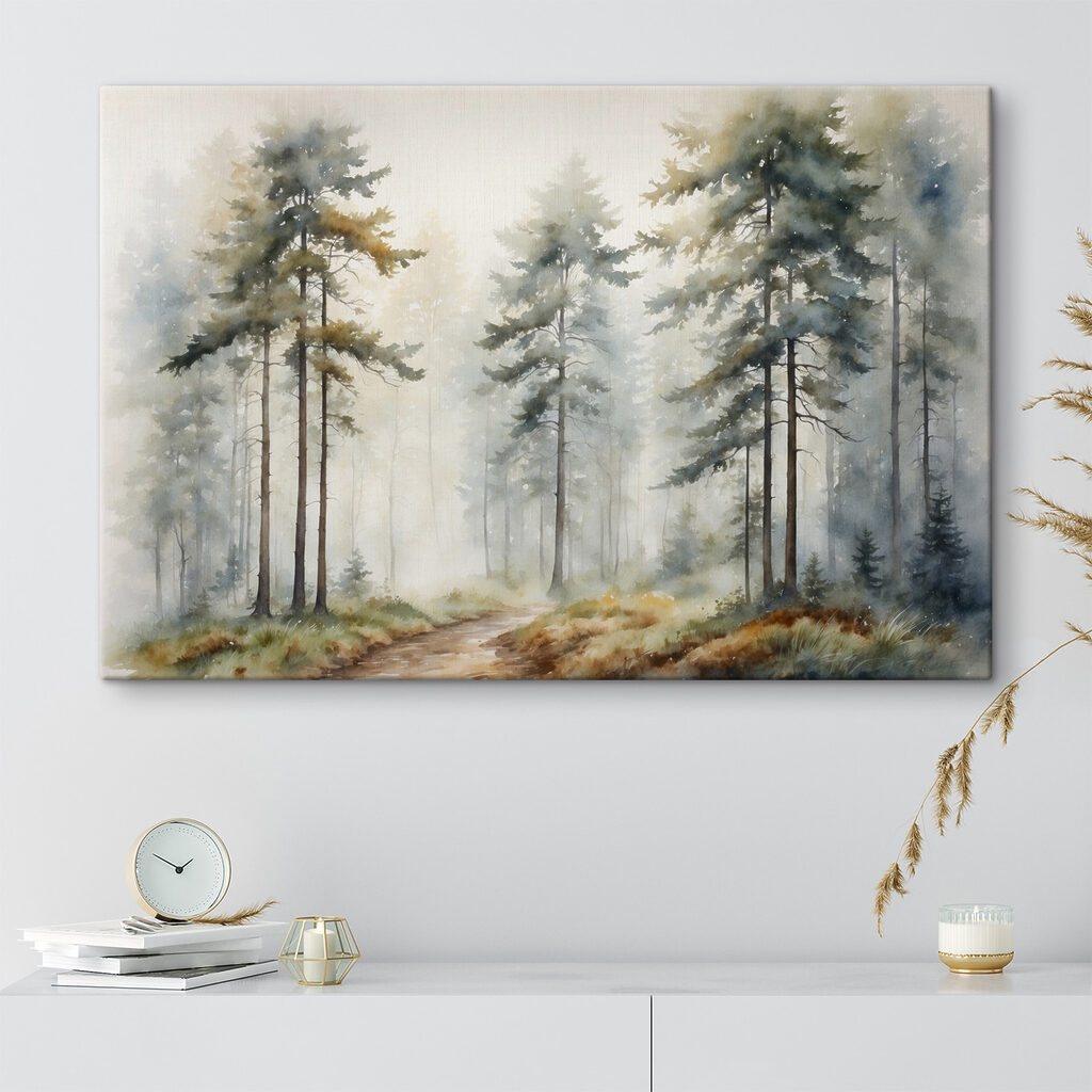A watercolor painting of a forest