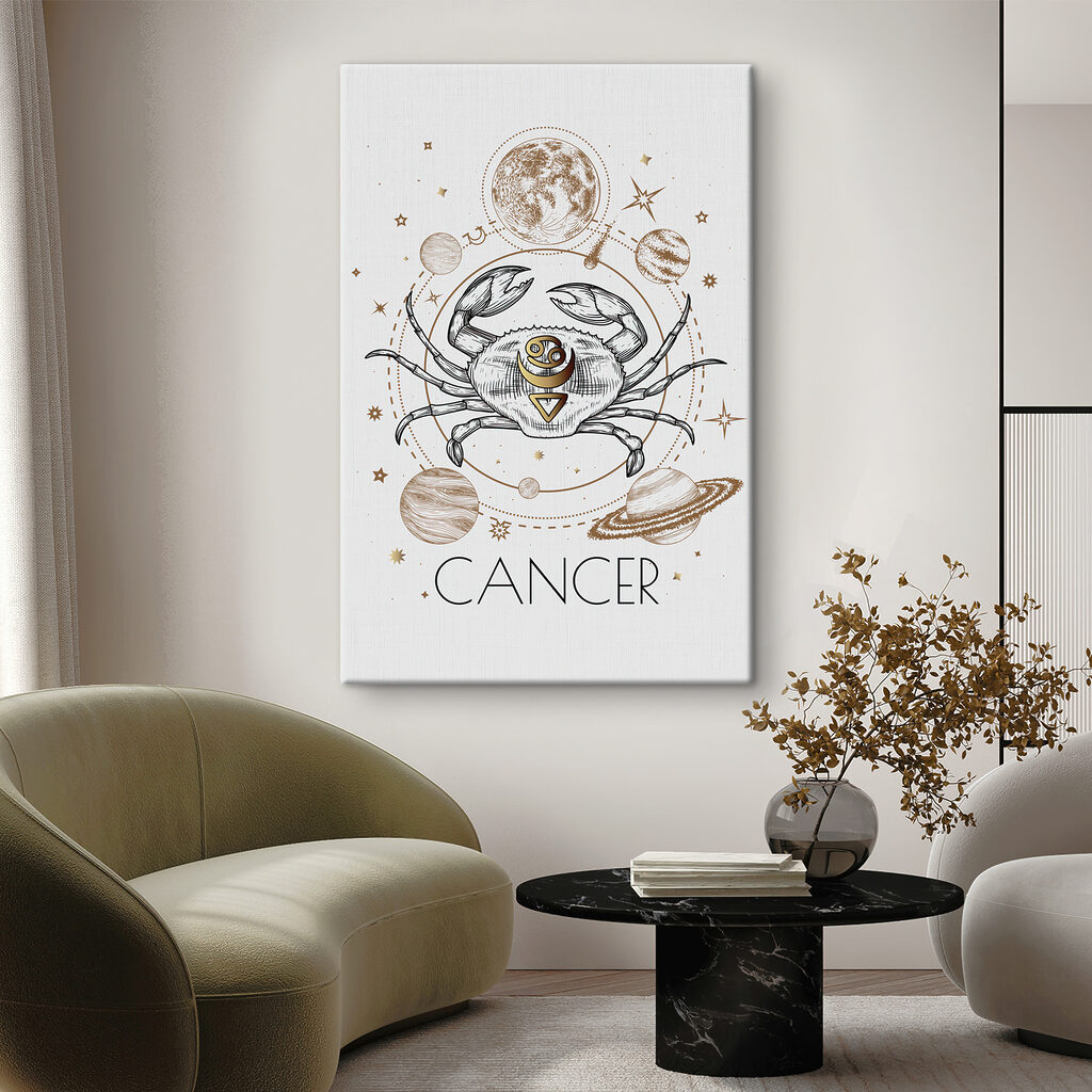 A cancer zodiac sign with planets and stars