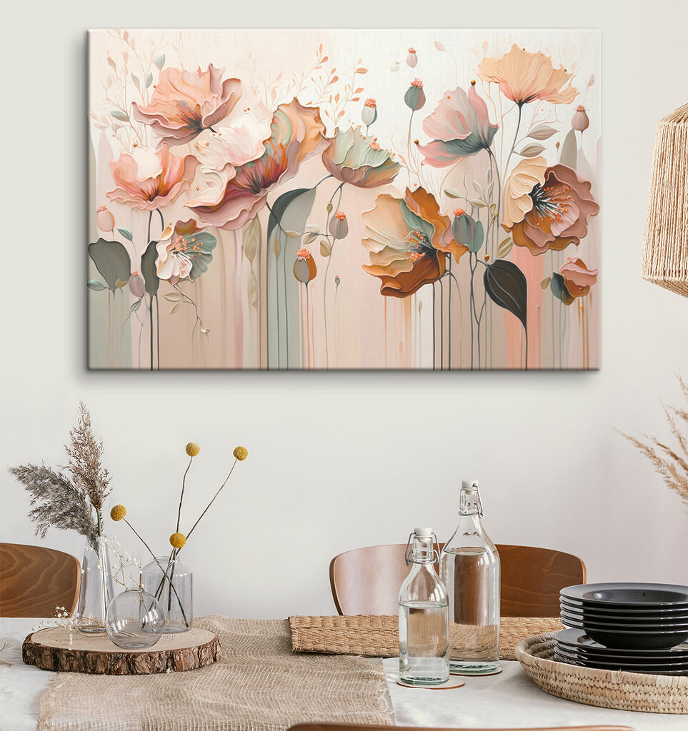 A painting of flowers on a wall A painting of flowers on a wall