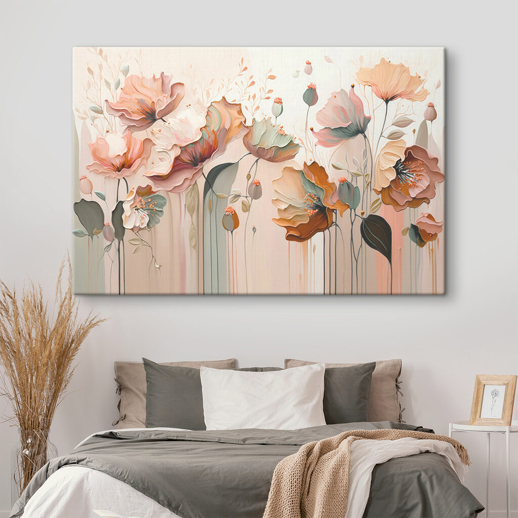 A painting of flowers on a wall A painting of flowers on a wall