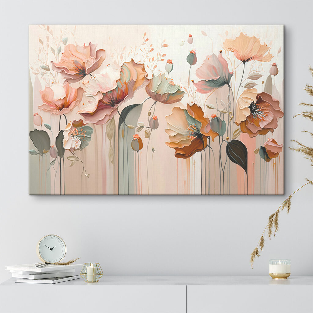 A painting of flowers on a wall A painting of flowers on a wall