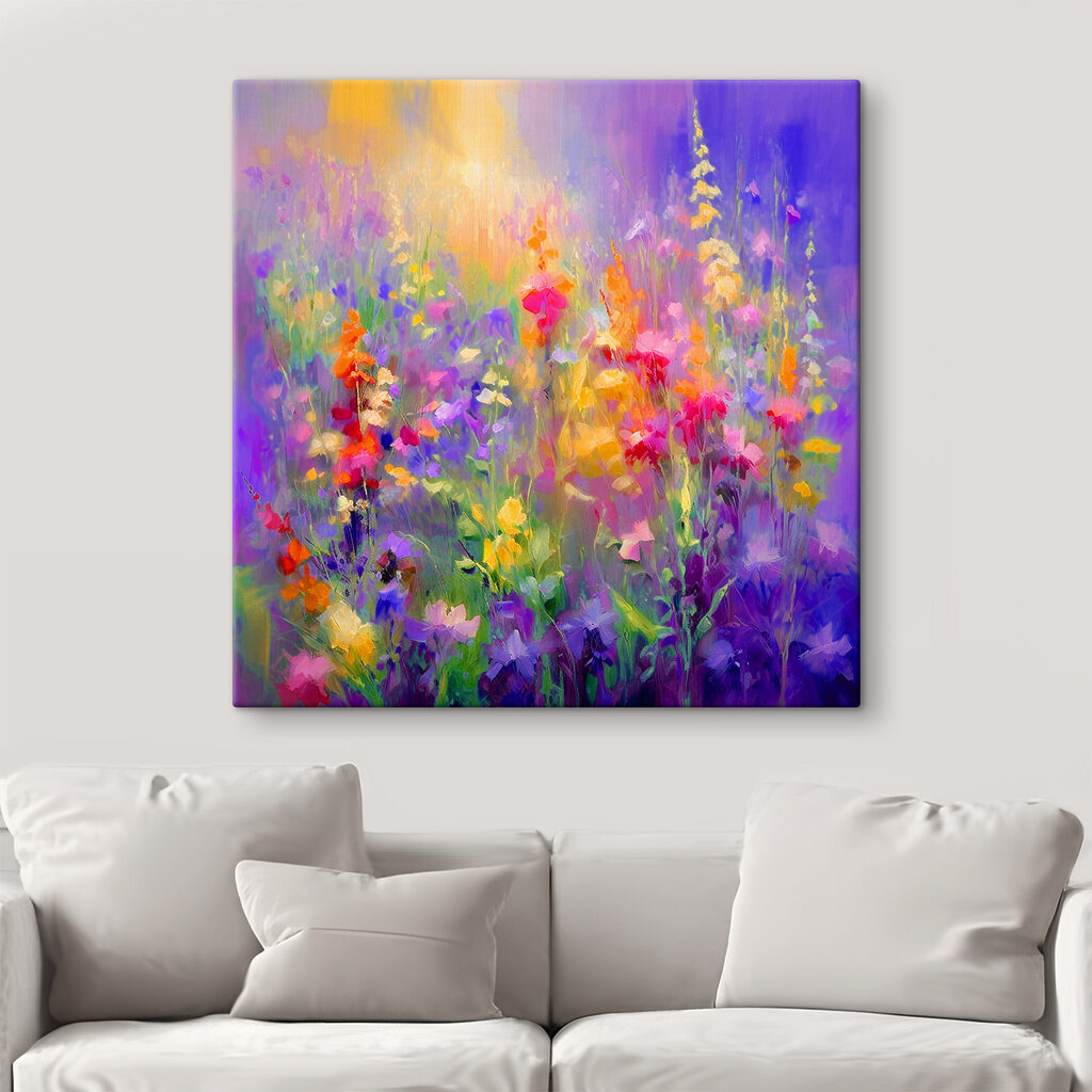A painting of flowers in a field A painting of flowers in a field