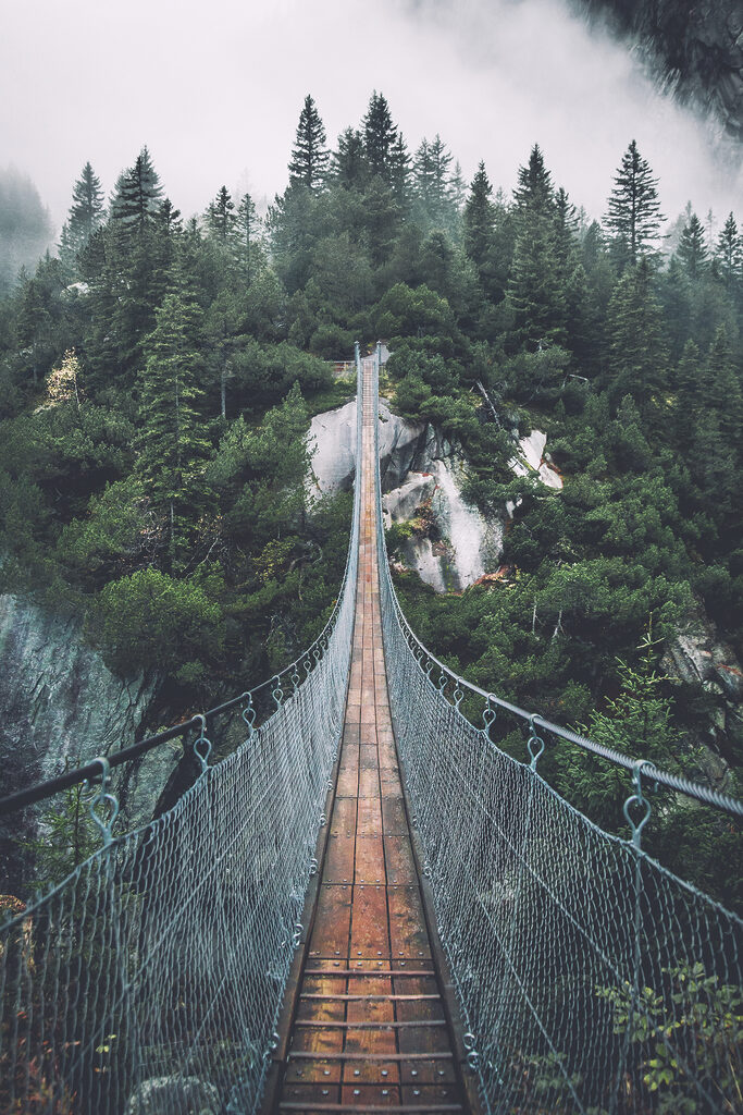 A suspension bridge over a cliff