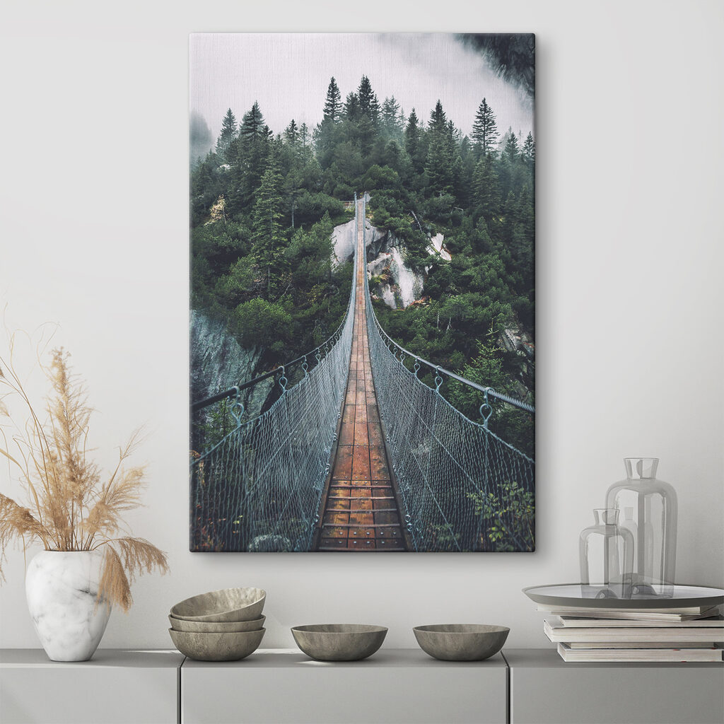 A suspension bridge over a cliff