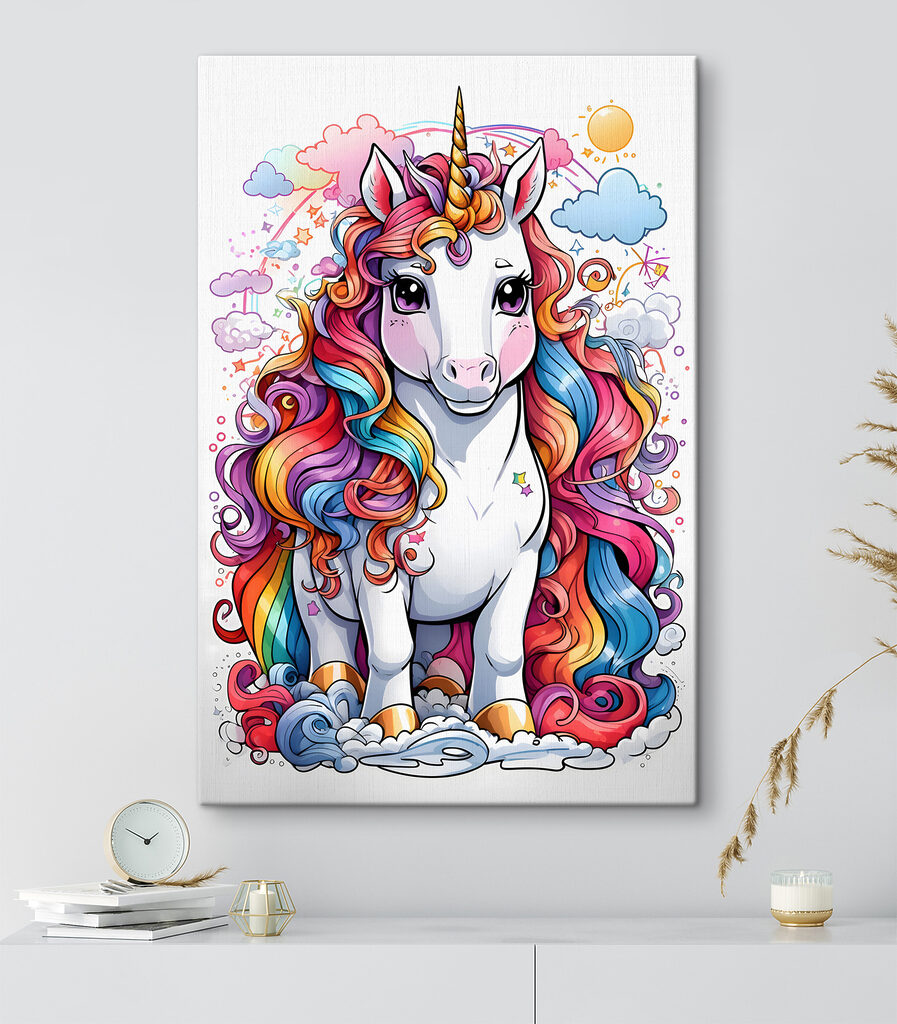 A cartoon unicorn with rainbow hair A cartoon unicorn with rainbow hair