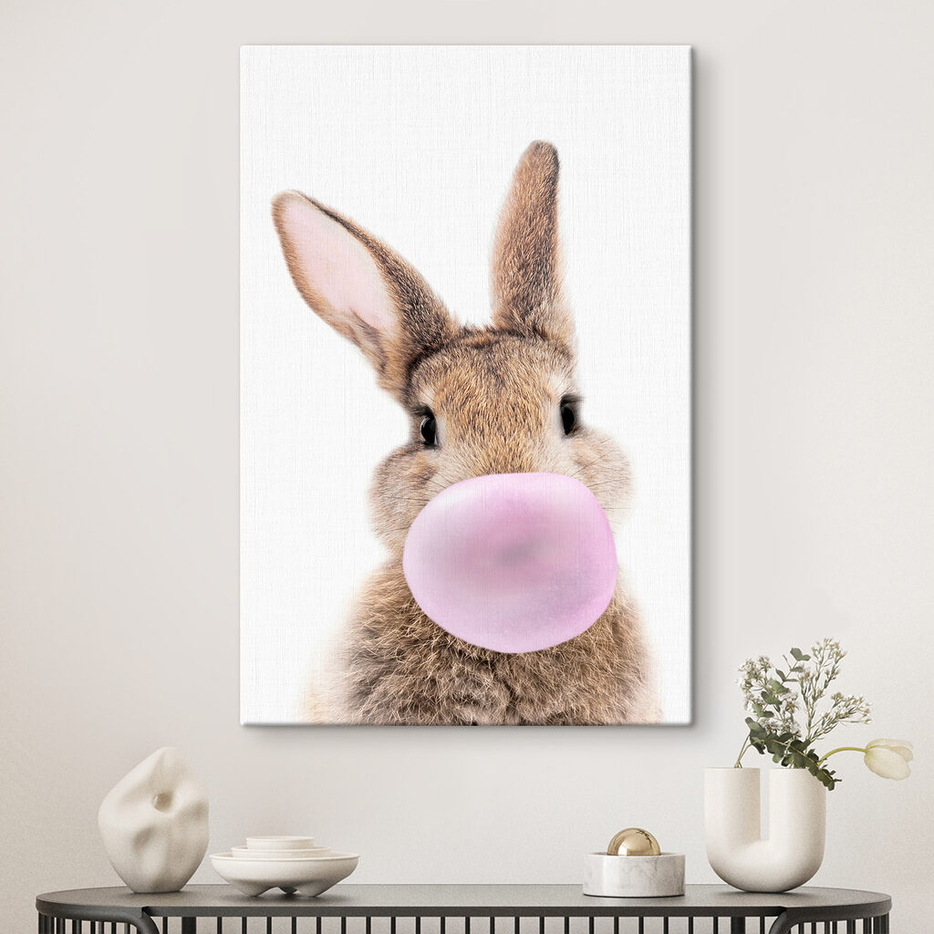 A rabbit with a bubble gum