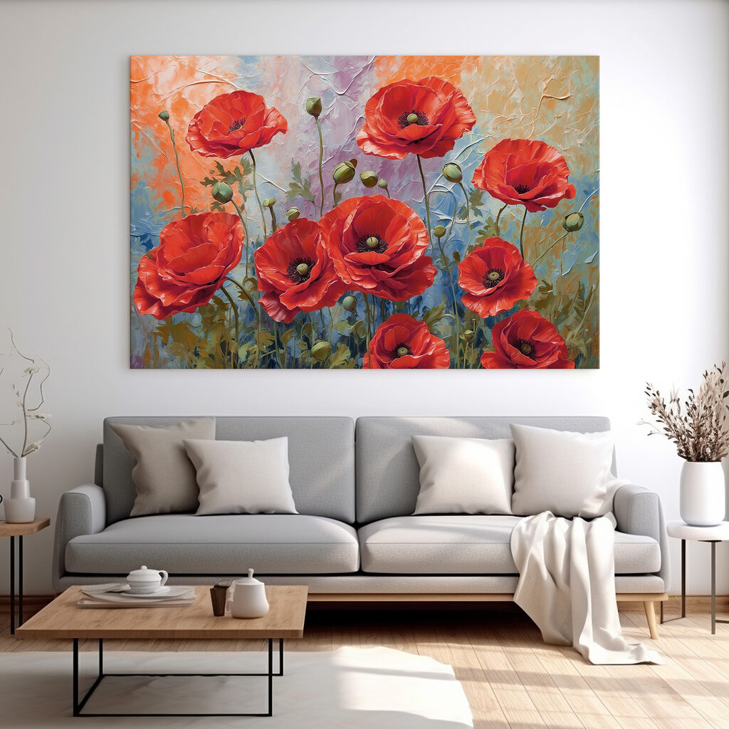 A painting of red flowers