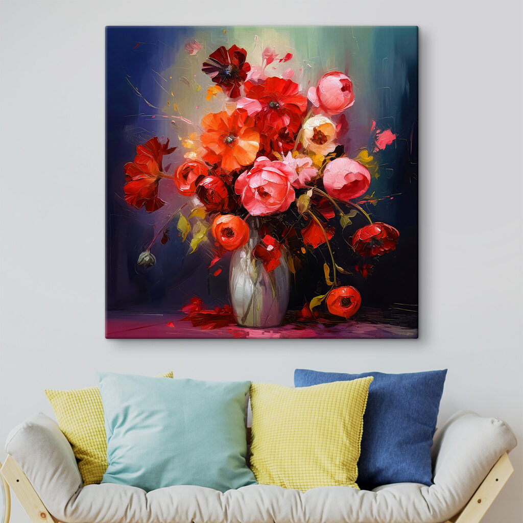 A painting of flowers in a vase