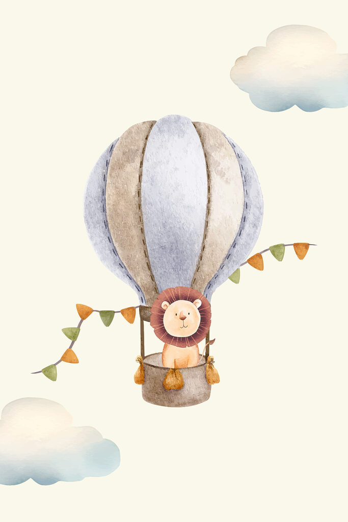 A lion in a hot air balloon