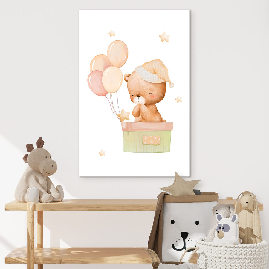 Pluszowy miś w pudełku z balonami Pluszowy miś w pudełku z balonami