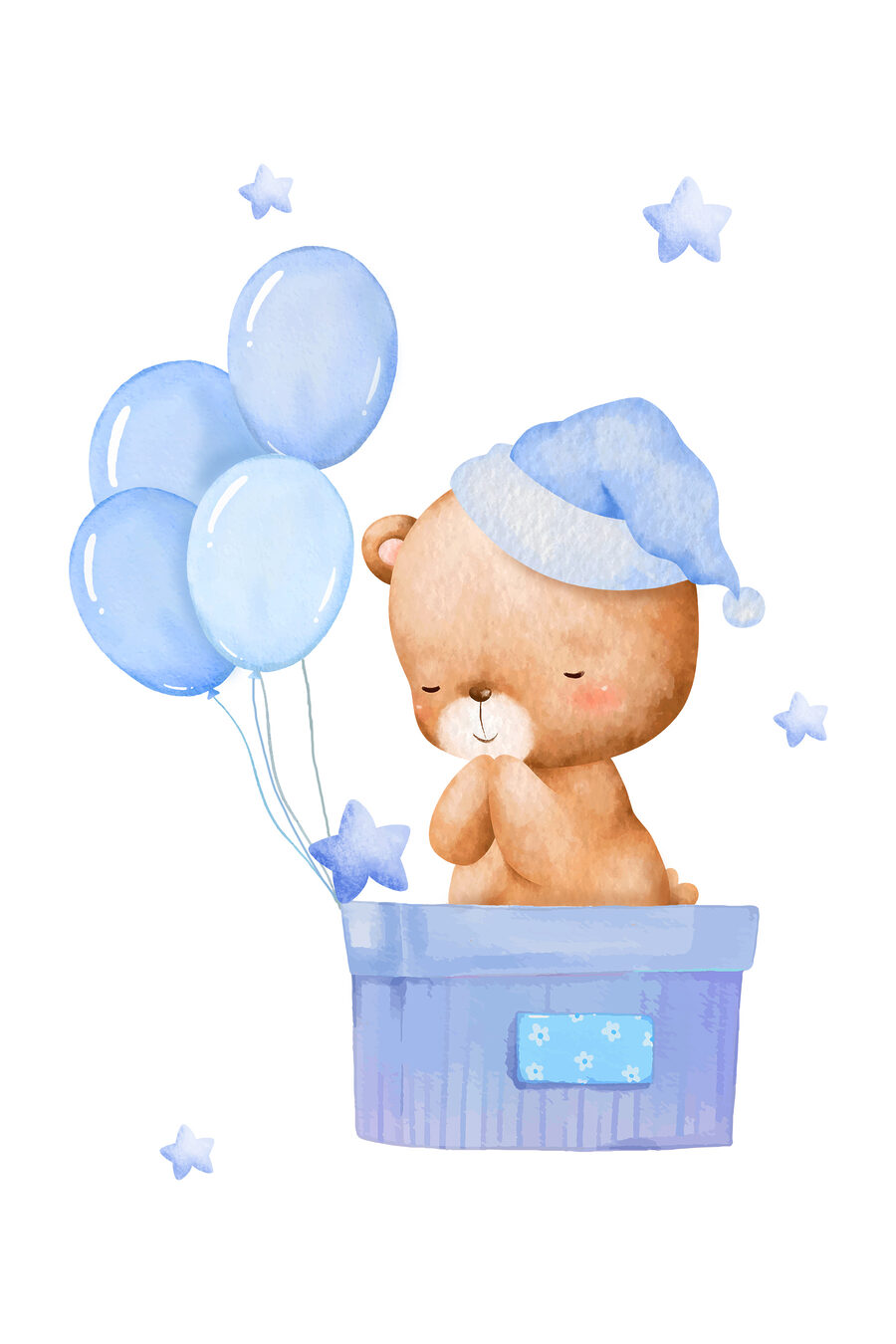 Pluszowy miś w pudełku z balonami Pluszowy miś w pudełku z balonami