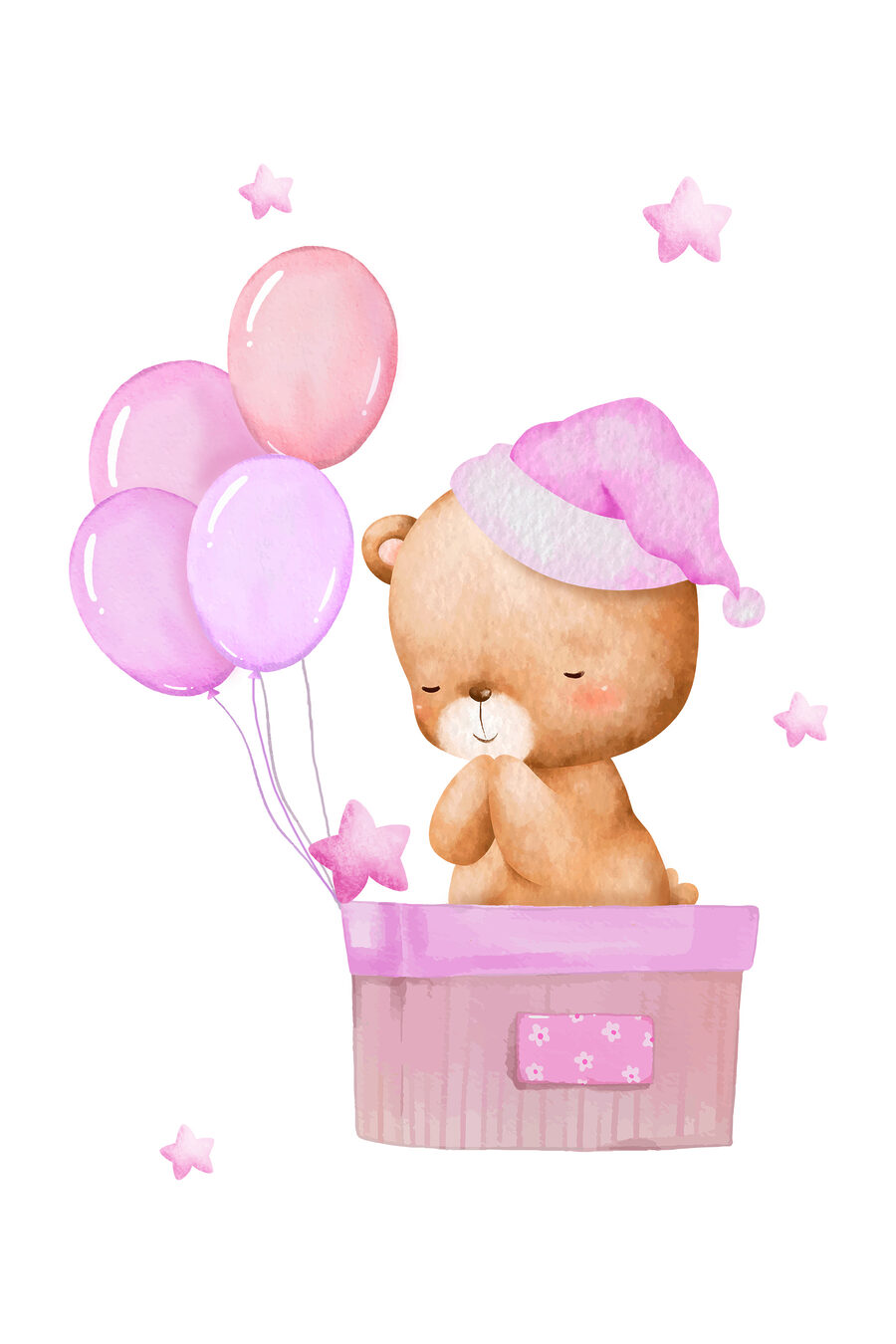 Pluszowy miś w koszu z balonami Pluszowy miś w koszu z balonami