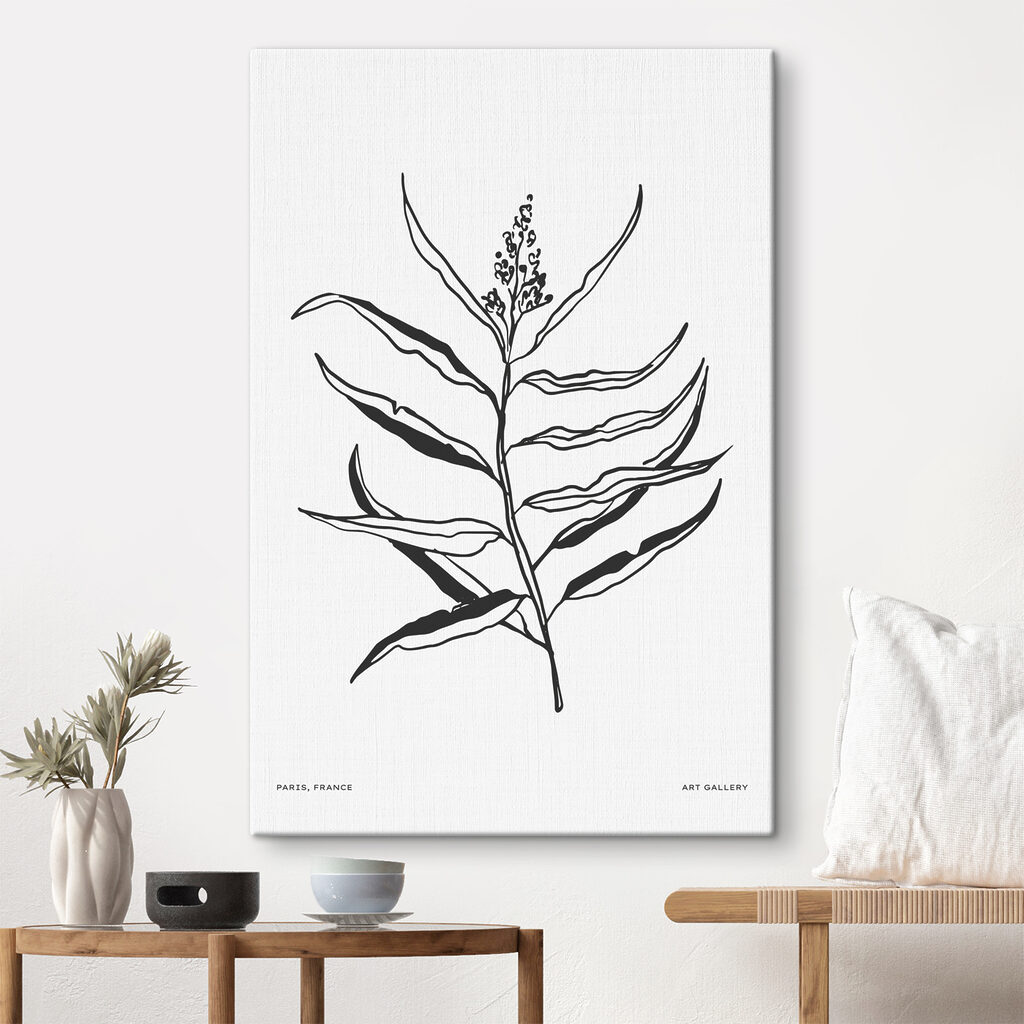 A black and white drawing of a plant