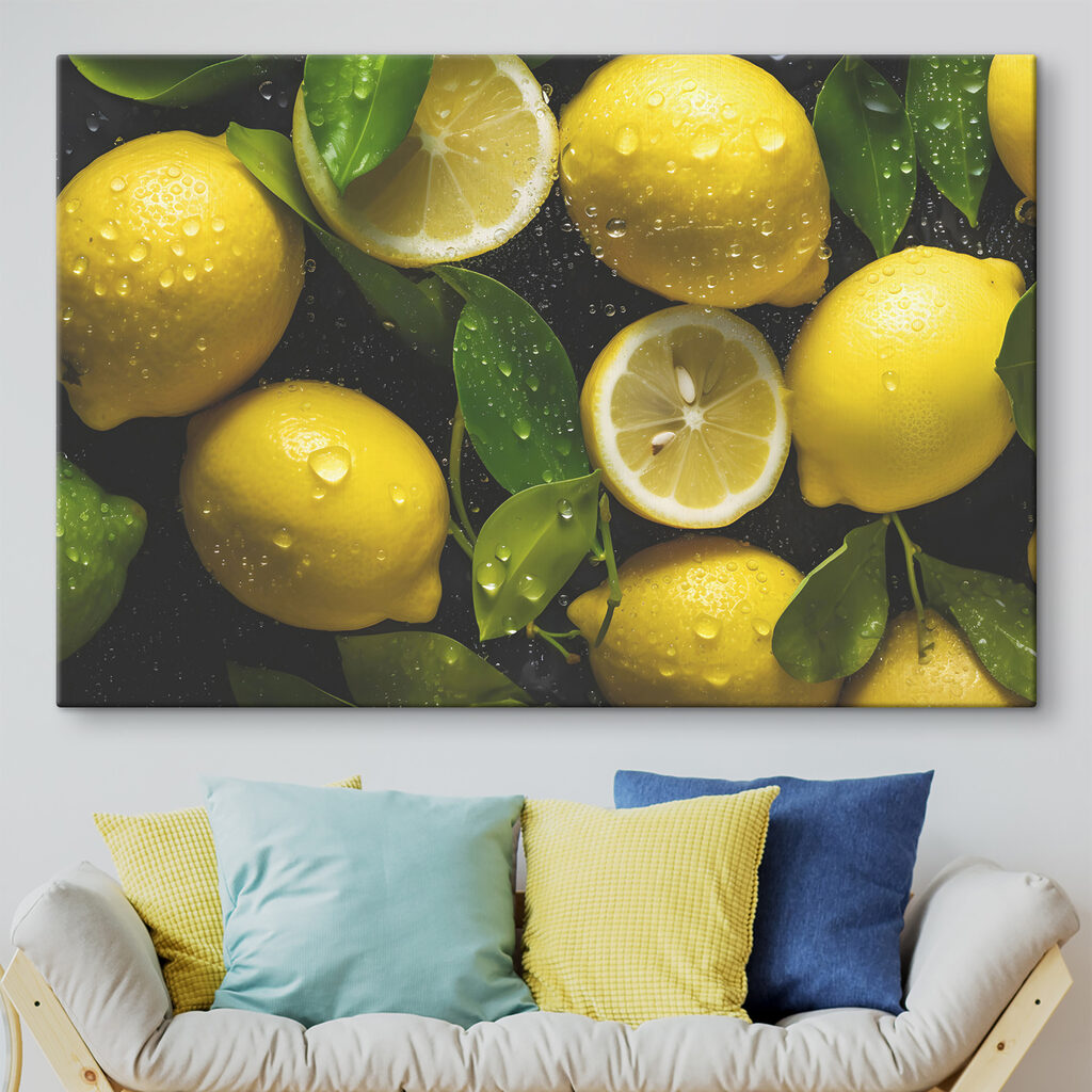 A group of lemons with leaves