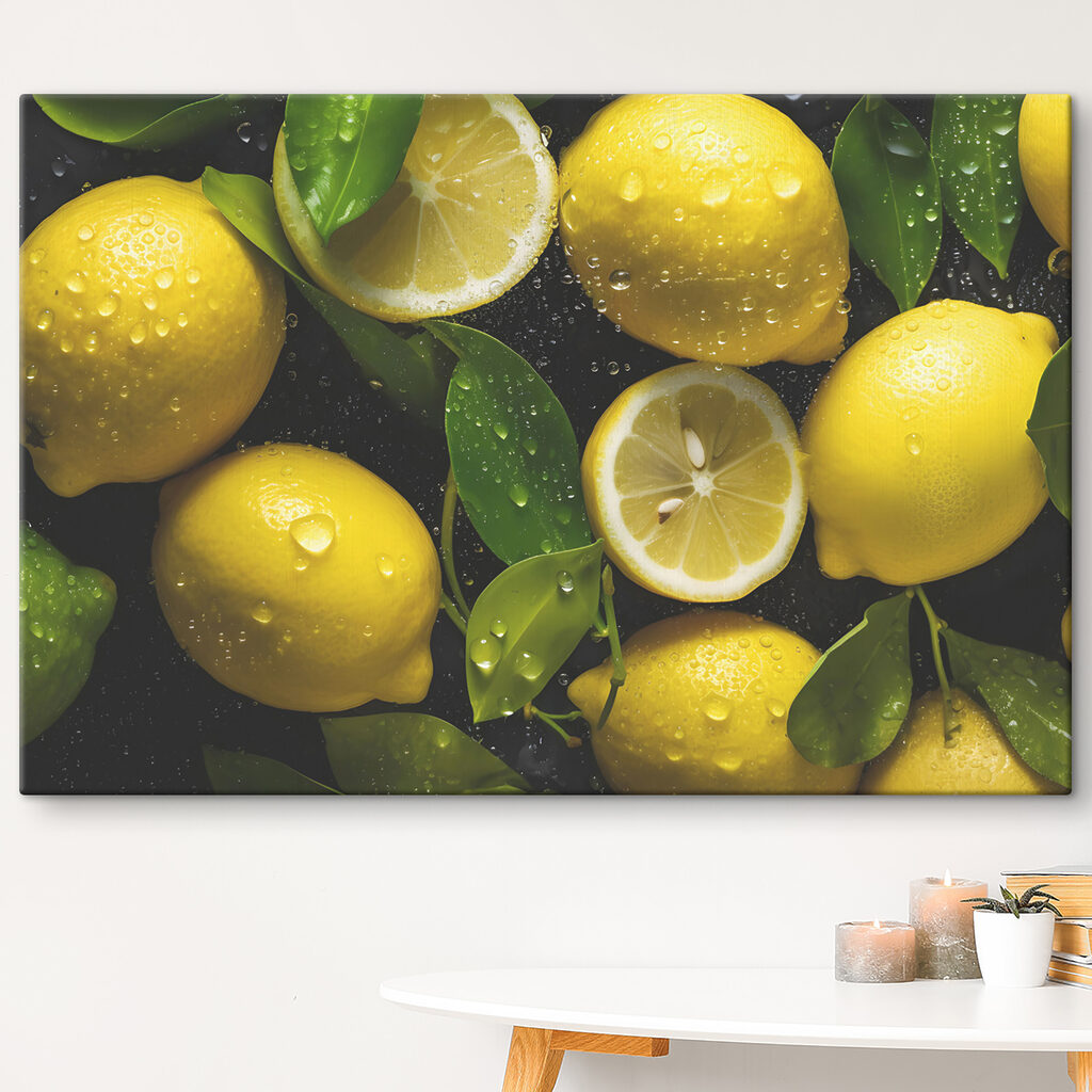 A group of lemons with leaves