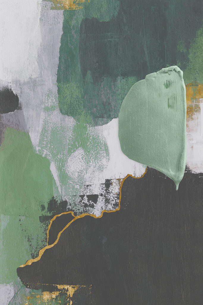 A painting of green and white