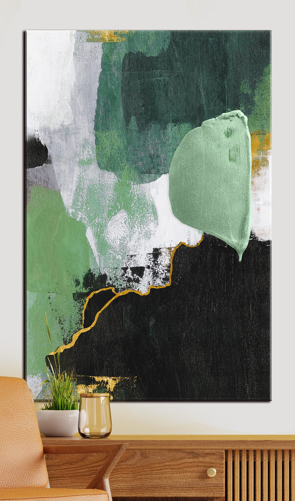 A painting of green and white