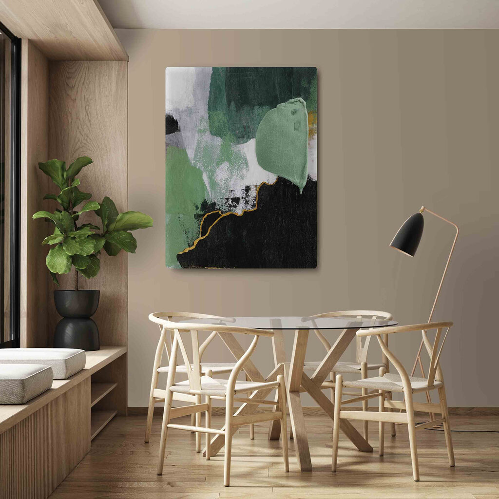 A painting of green and white