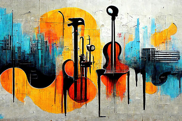 Obraz przedstawiający gitary i instrumenty Obraz przedstawiający gitary i instrumenty