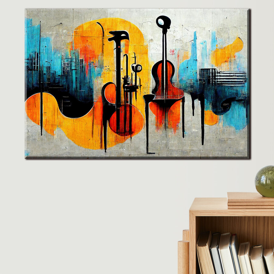 Obraz przedstawiający gitary i instrumenty Obraz przedstawiający gitary i instrumenty