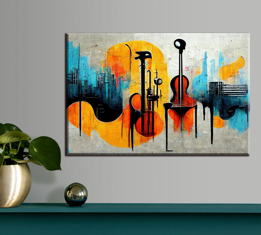 Obraz przedstawiający gitary i instrumenty Obraz przedstawiający gitary i instrumenty