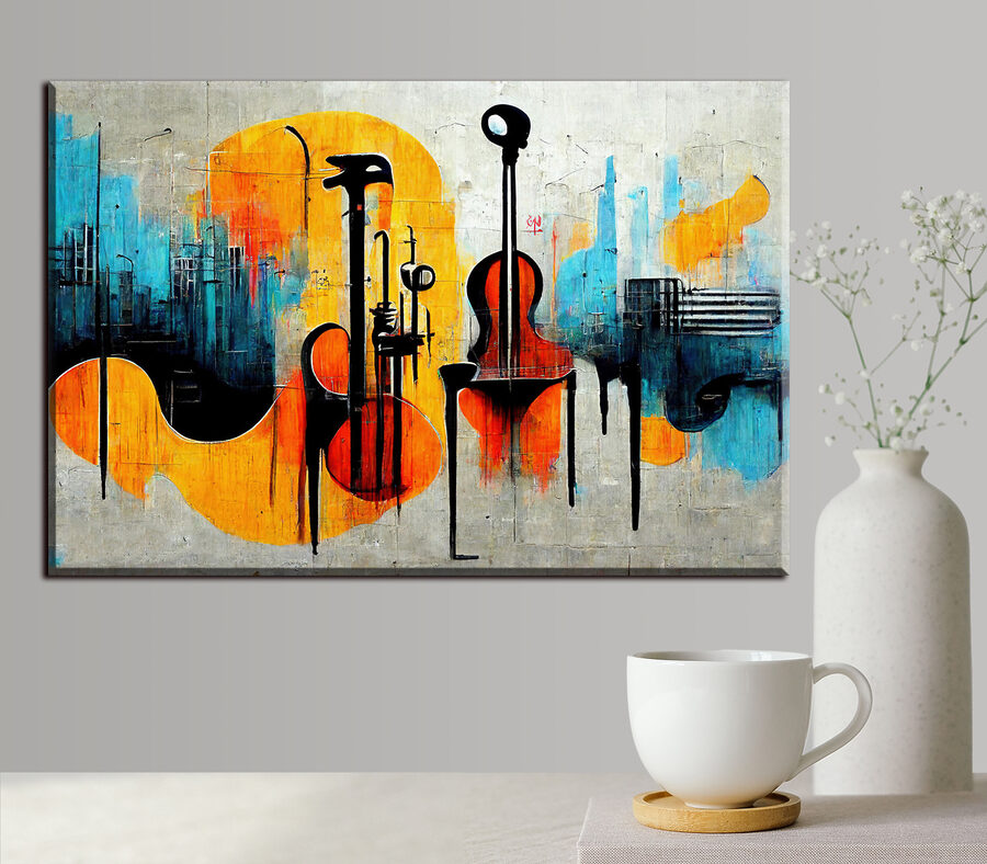 Obraz przedstawiający gitary i instrumenty Obraz przedstawiający gitary i instrumenty