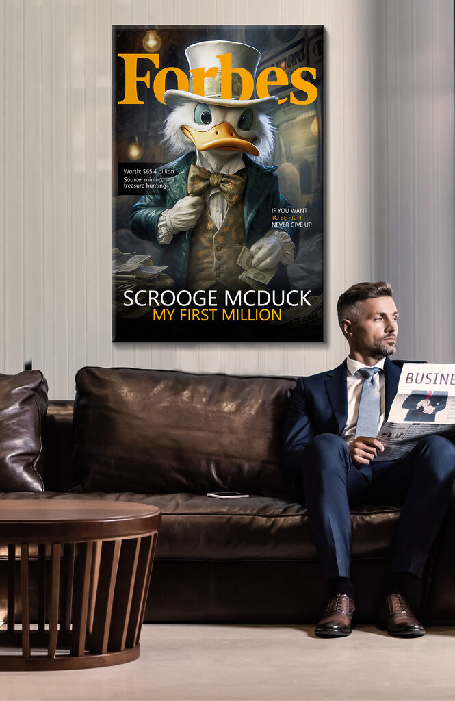 A duck wearing a suit and a bow tie holding money A duck wearing a suit and a bow tie holding money