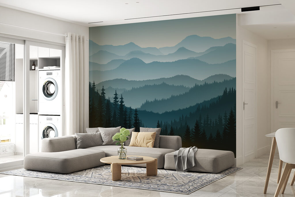 A landscape of mountains with trees A landscape of mountains with trees