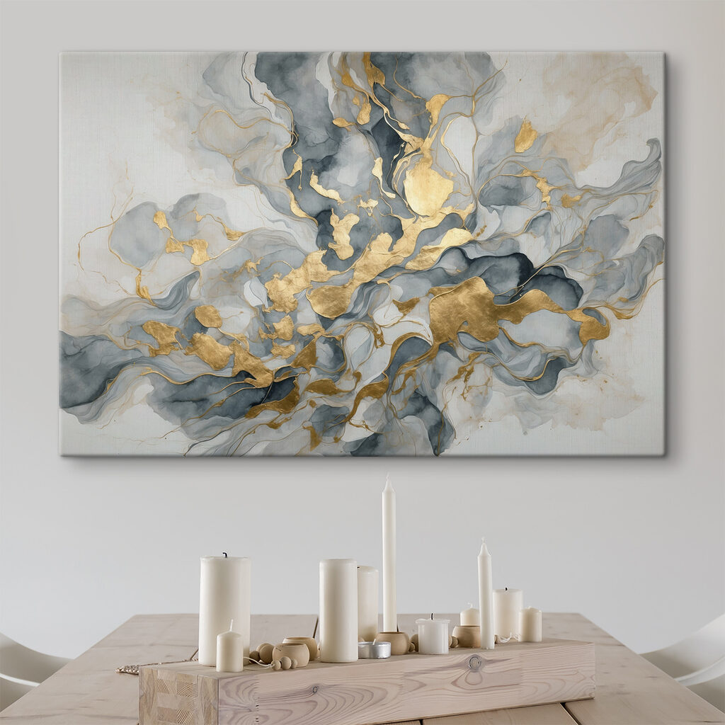 Elegant swirls of blue and taupe