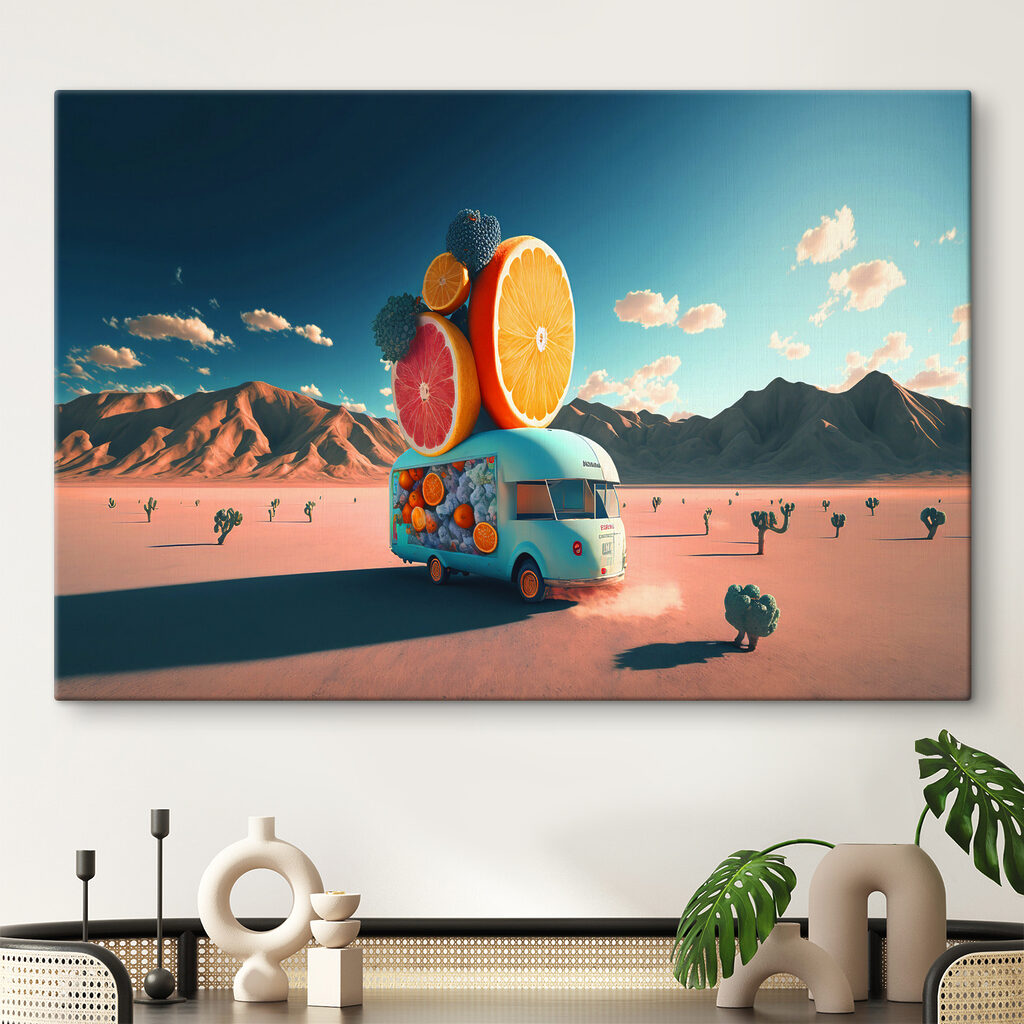 A van with fruits on it