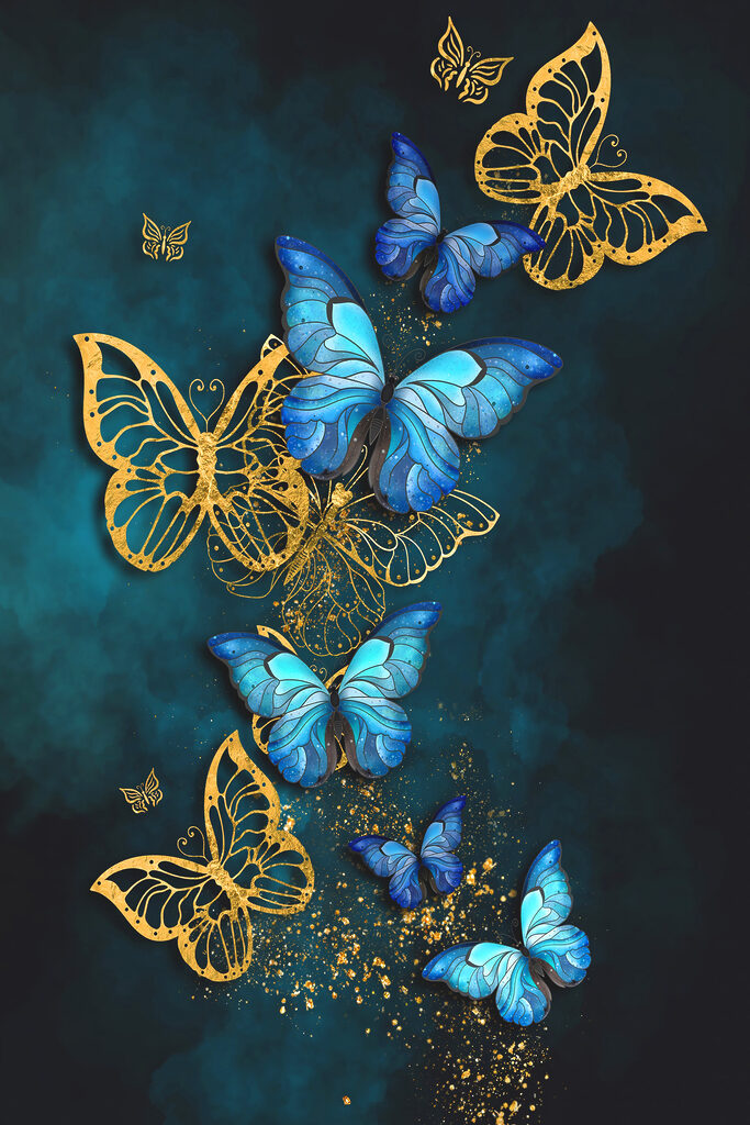 A group of butterflies on a blue background