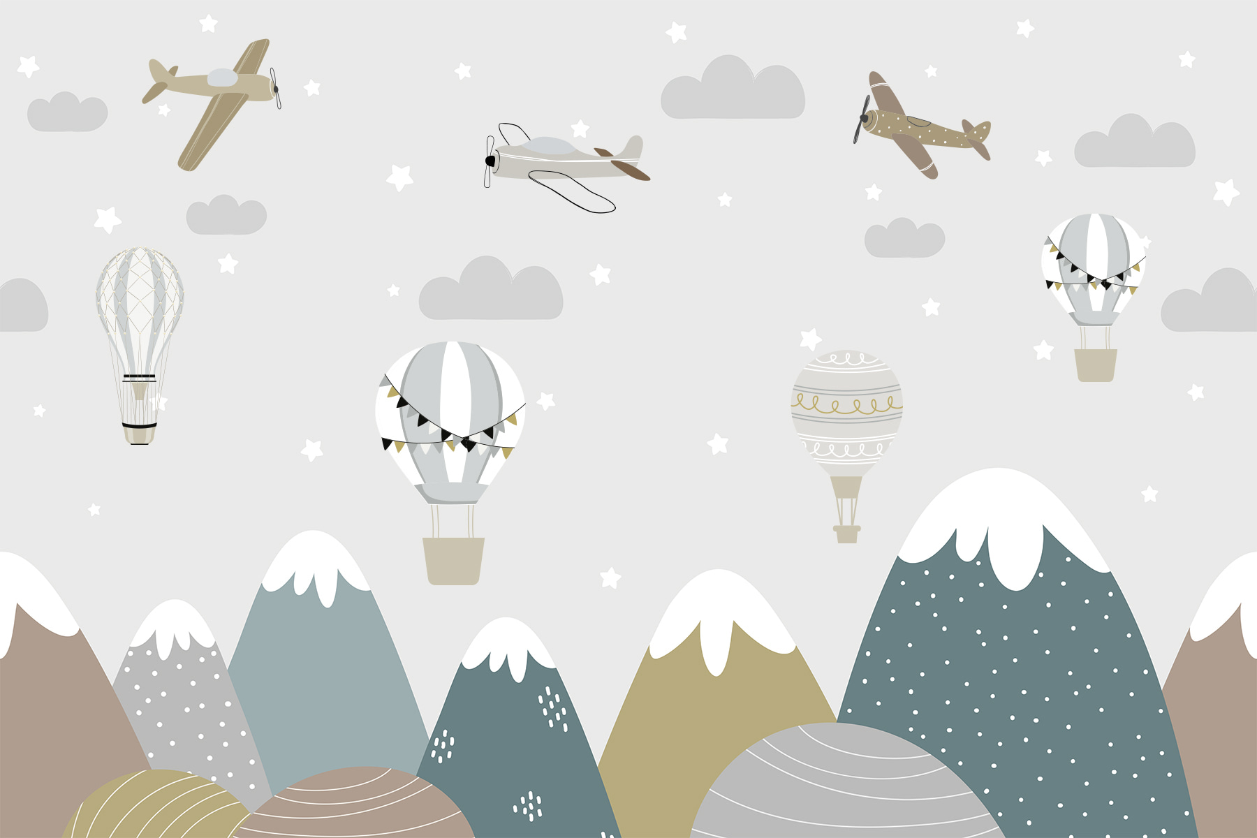 A wallpaper with mountains and airplanes