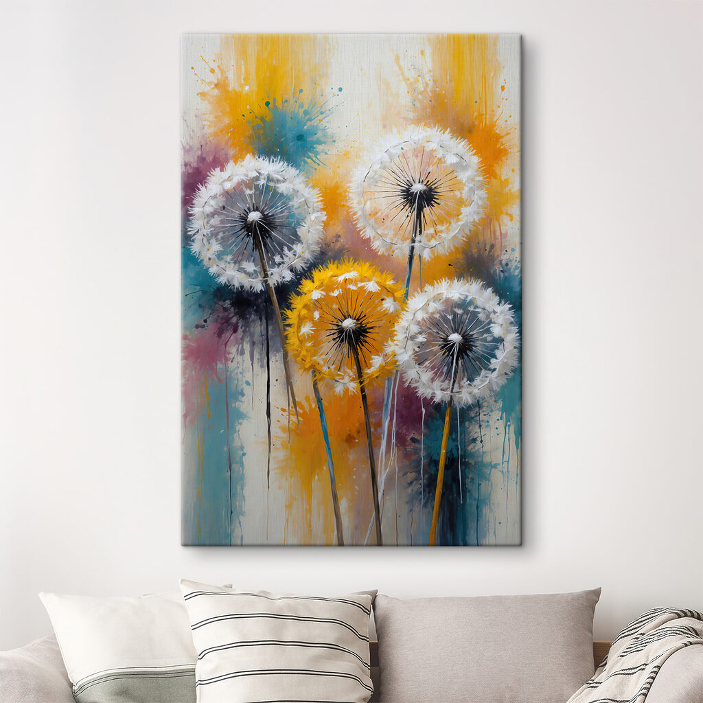 A group of dandelions with white seeds A group of dandelions with white seeds