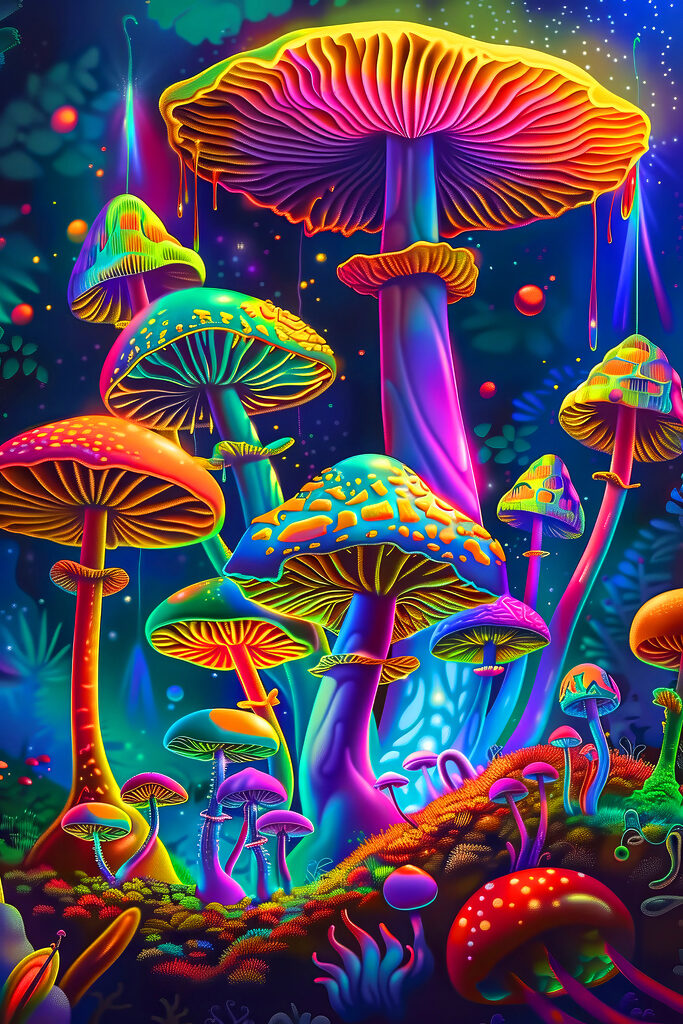 A colorful mushrooms in a forest A colorful mushrooms in a forest