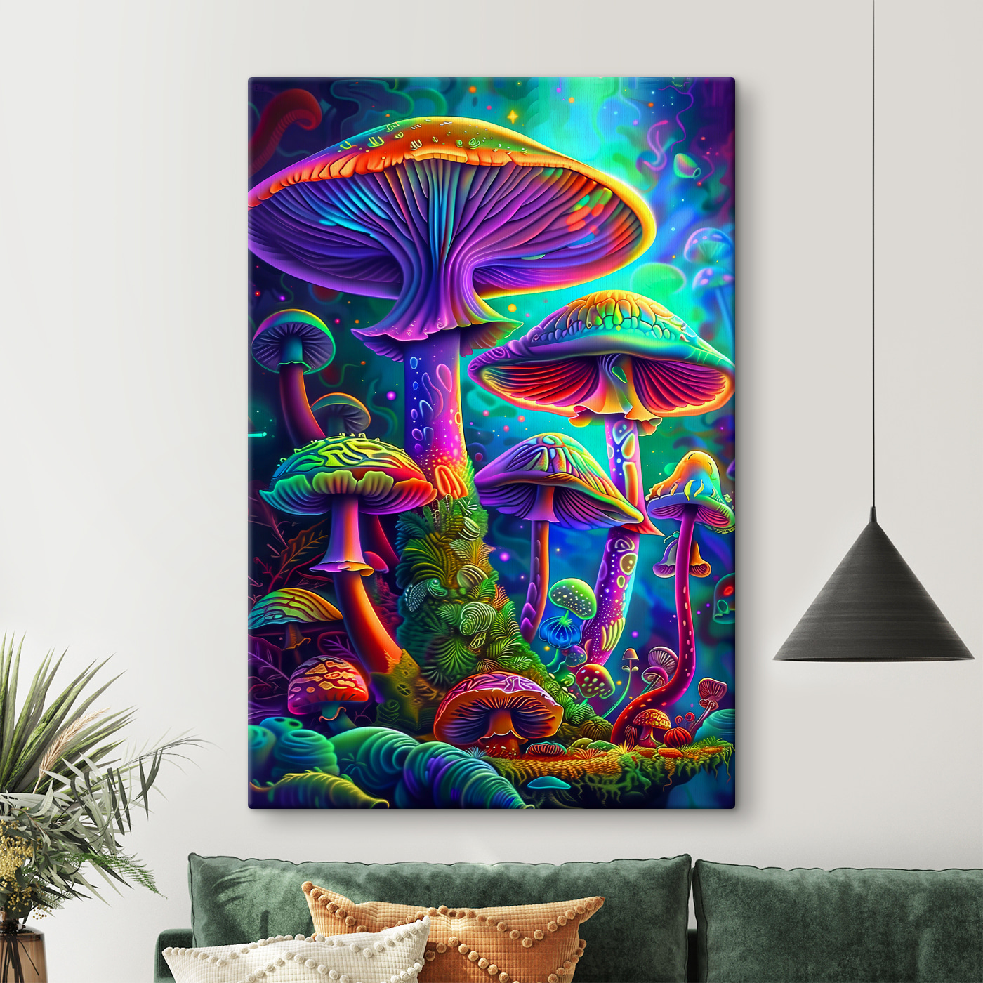 A group of colorful mushrooms