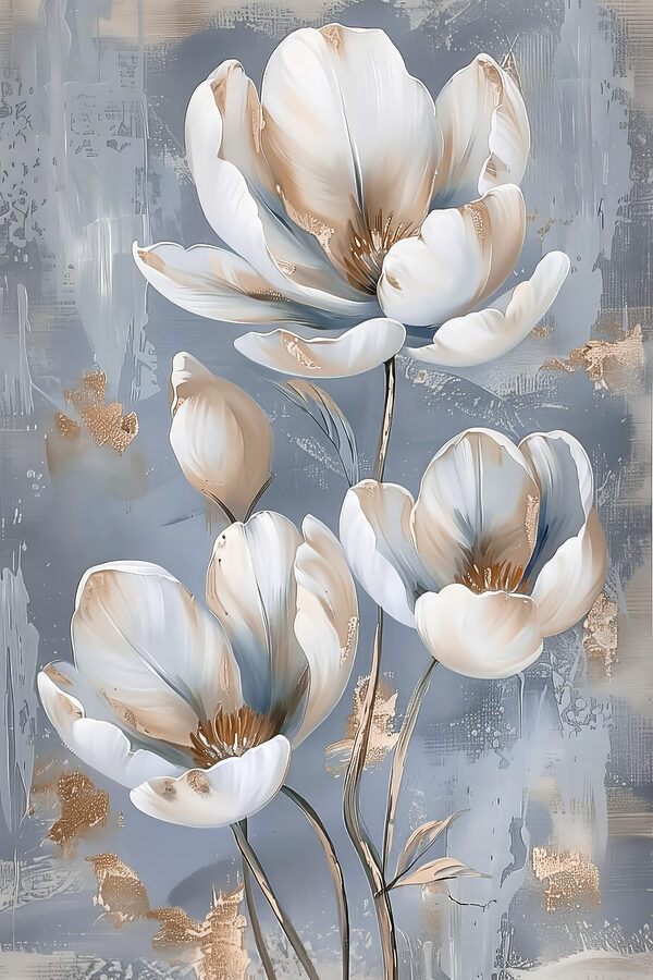 A painting of flowers on a blue background