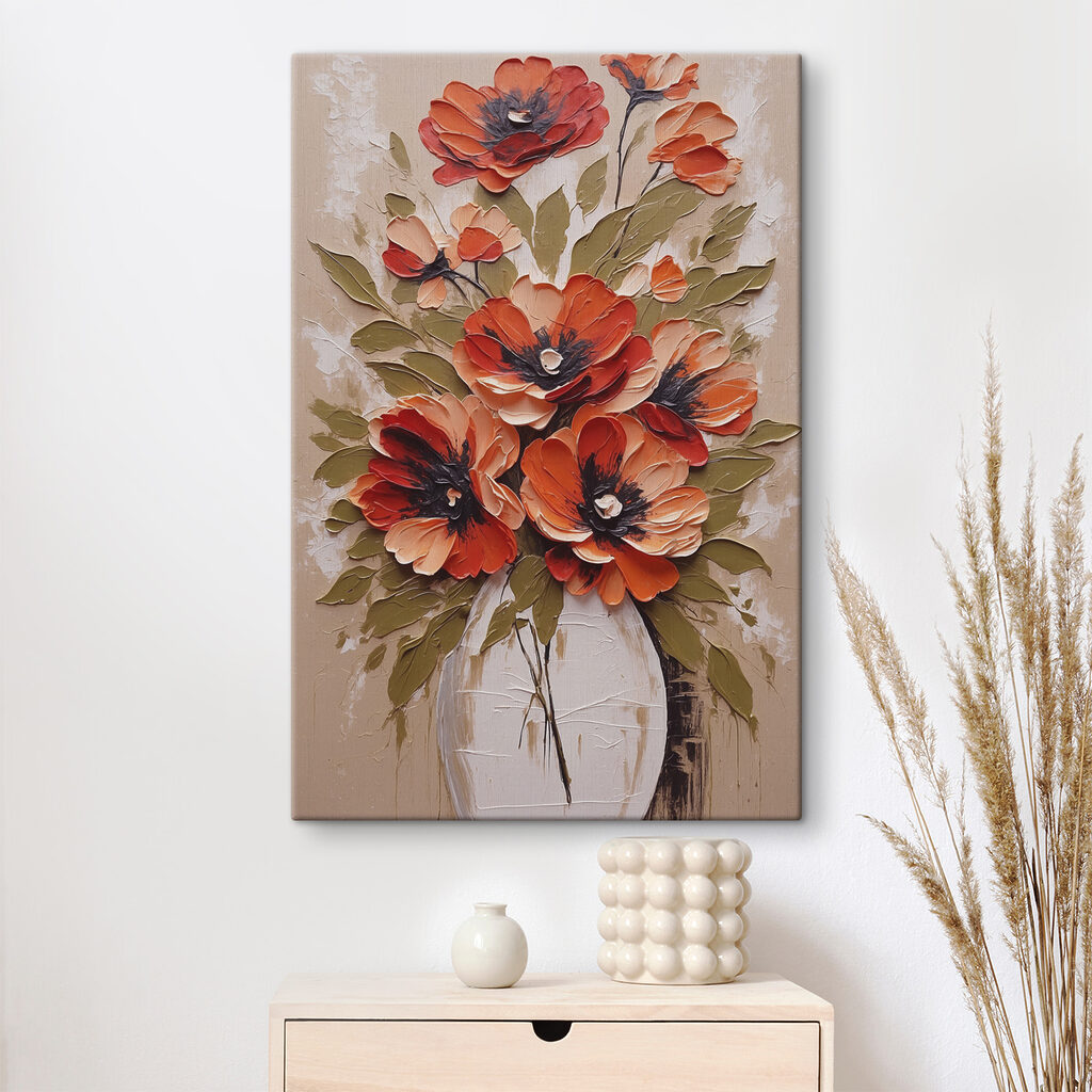 A painting of flowers in a vase