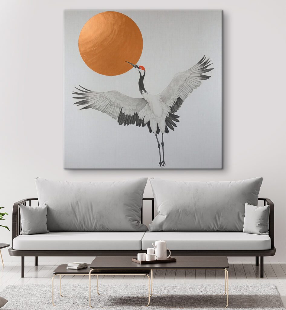 Crane dances under radiant sun