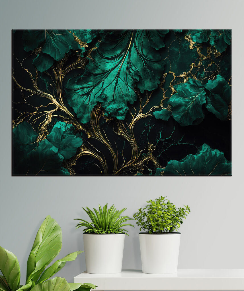 s34486piz145 857x1024 - Eleganckie turkusowe liście z metalicznymi żyłkami - tegory