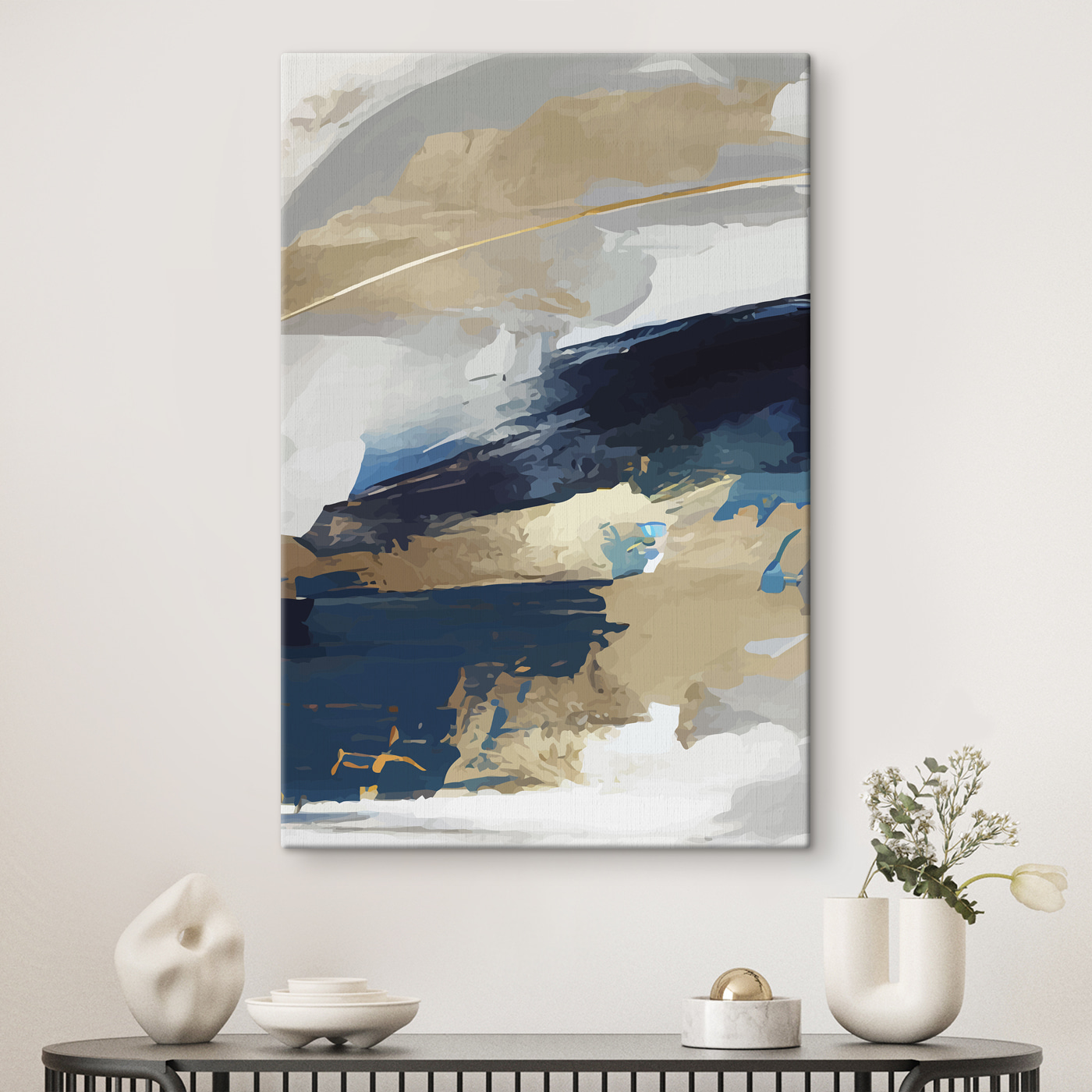 s36621pig114m - Obraz z niebieskiej, białej i brązowej farby - tegory