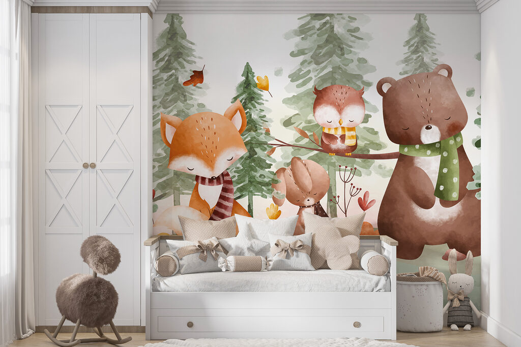 A group of animals in a forest A group of animals in a forest
