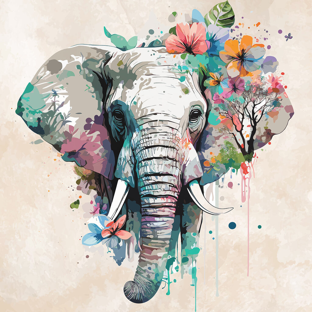 An elephant with flowers and leaves An elephant with flowers and leaves