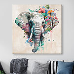 Obraz Słoń z kwiatami i liśćmi