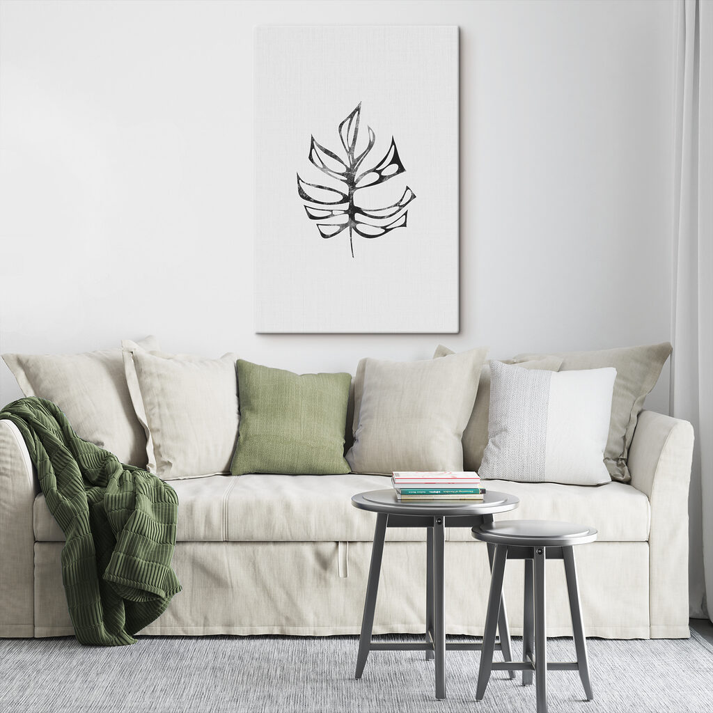 A black and white leaf